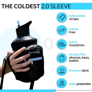 Coldest Water Bottle Carrier Bag with Adjustable Straps - Travel Friendly, Dent Free Design & Extra Phone Pocket, Holder Case Pouch Sleeve Cover Fits Insulated Stainless Steel Water Bottle (64 oz)