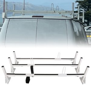 ecotric universal 750lbs capacity 3 bars ladder roof racks 68"-75" compatible with ford e150 250 350 chevy chevrolet express 1500 2500 3500 gmc savana with rain gutters kayak canoe lumber pipe cargo