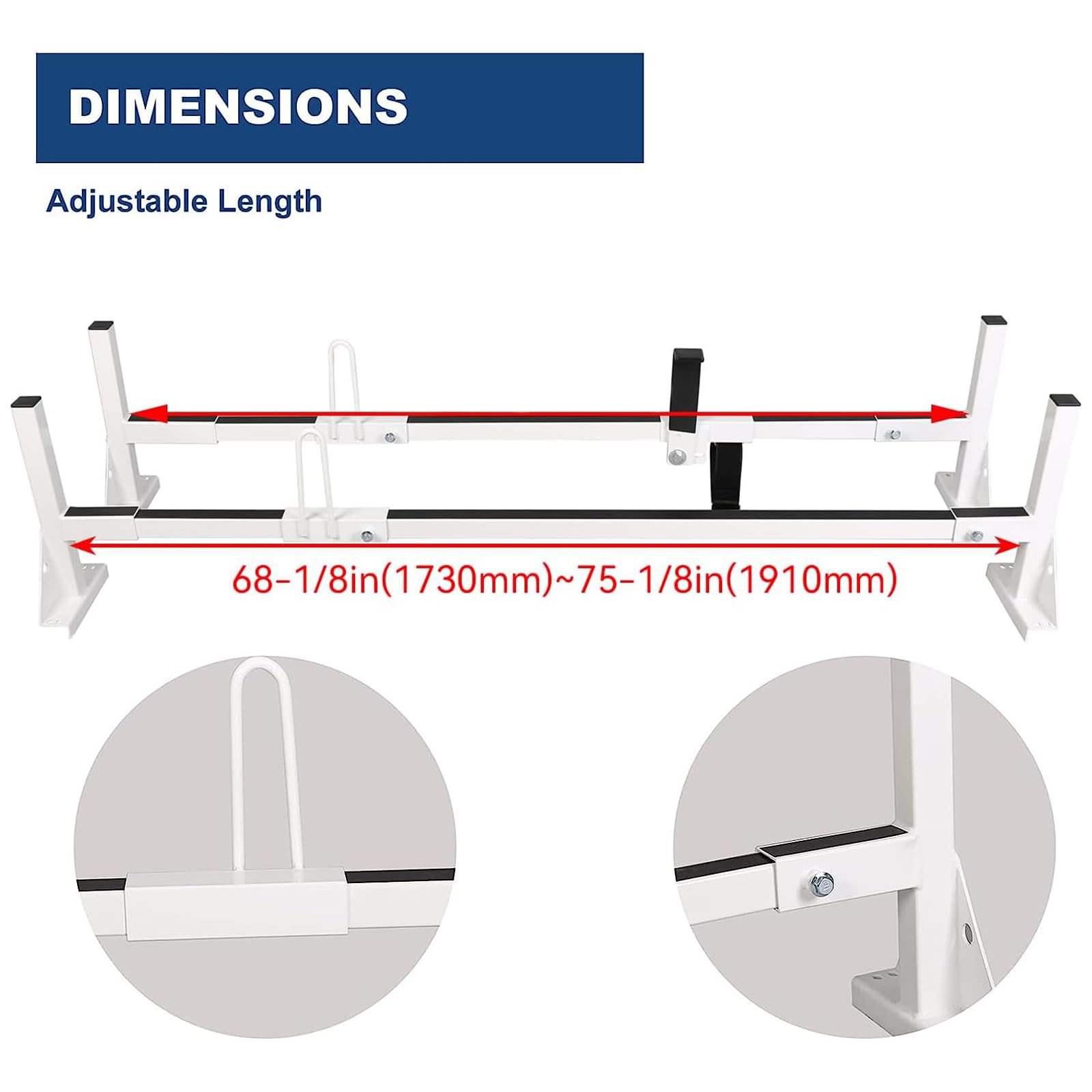 ECOTRIC Universal 750LBS Capacity 3 Bars Ladder Roof Racks 68"-75" Compatible with Ford E150 250 350 Chevy Chevrolet Express 1500 2500 3500 GMC Savana with Rain Gutters Kayak Canoe Lumber Pipe Cargo