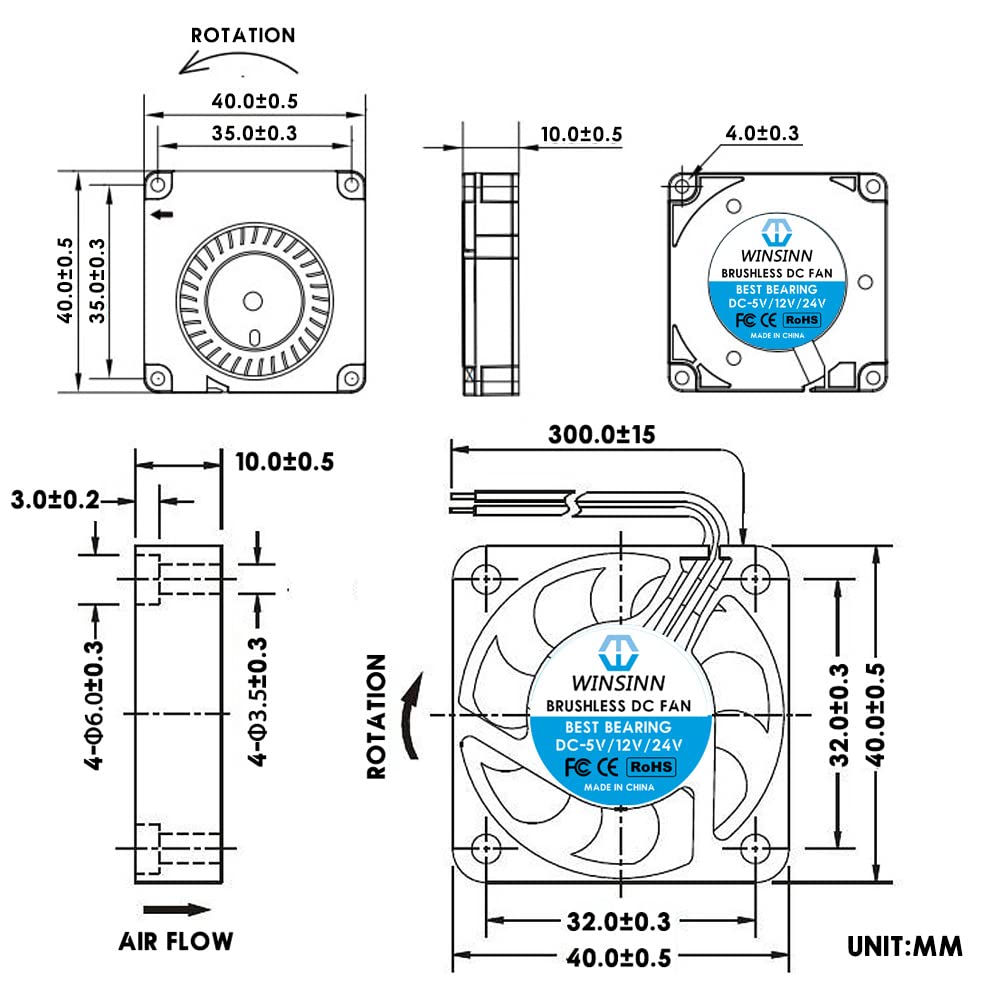 WINSINN Ender 3 Fan Blower 40mm 24V, for Upgrade Ender 3 v2 Pro 3X CR-10S, with Air Guide Parts, Dual Ball Bearing 2PIN 40x10mm 4010 Brushless Turbine Turbo