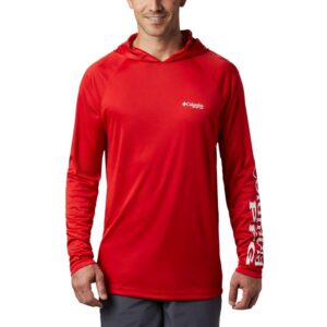 columbia men's terminal tackle hoodie, red spark/white logo, large