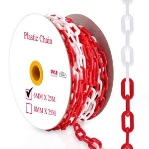 pyle safety chain barrier plastic links - 82' ft caution security chain link barriers crowd control, door driveway garage kids safety blocker, multi color (6mm)