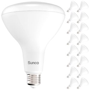 sunco 16 pack br40 light bulbs, led indoor flood light, dimmable, cri94 5000k daylight, 100w equivalent 17w, 1400 lumens, e26 base, indoor residential home recessed can lights, high lumens - ul