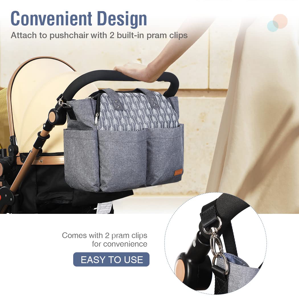 Lekebaby Diaper Bag Tote Large Mommy Bag for Hospital, Baby Bags for Mom Travel Diaper Tote Messenger Purse, Grey, Arrow Print