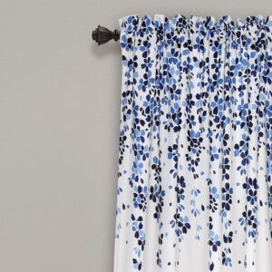 Lush Decor Weeping Flower Light Filtering Window Curtain Panels, Pair, 52"W x 95"L + 2" Header, Navy & Blue - Charming Modern Floral Curtains for Living Room, Dining Room, & Bedroom