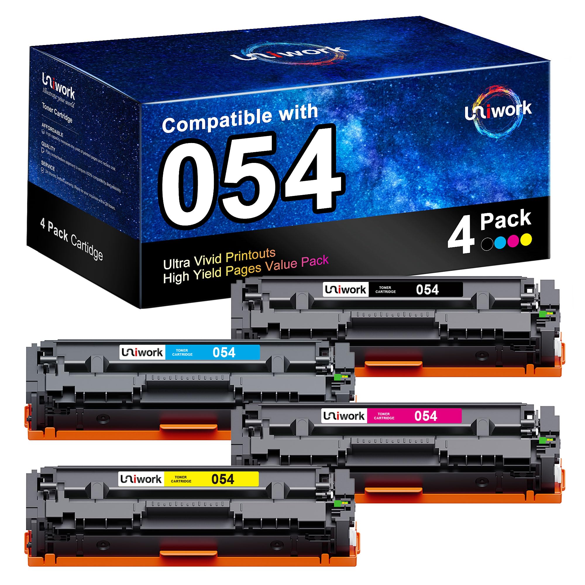 Uniwork 054 Toner Cartridge, Compatible 054 Toner Cartridge Replacement for Canon 054 Toner Cartridge Set 054H CRG 054 for Color Image Class MF644Cdw MF641Cw LBP622Cdw MF642Cdw MF640C LBP620 (4 Pack)