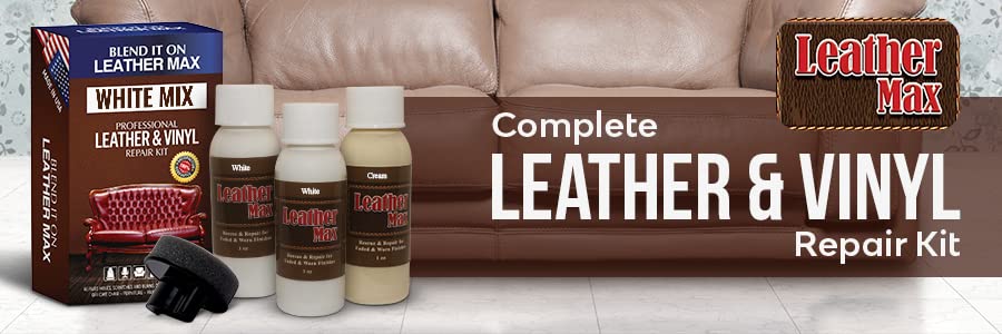 Leather Max Quick Blend Refinish and Repair Kit White, Restore Couches, Recolor Furniture & Repair Car Seats, Jackets, Sofa, Boots 3 Color Shades to Blend with/Leather Vinyl and More (White Mix)