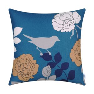 calitime canvas throw pillow cover case for couch sofa home decoration floral cartoon shadow bird silhouette 18 x 18 inches deep sea blue ground grey bird