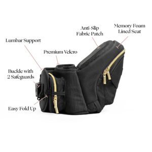 Tushbaby - Safety-Certified Hip Seat Baby Carrier - Mom’s Choice Award Winner, Seen on Shark Tank, Ergonomic Carrier & Extenders for Newborns & Toddlers (Carrier, Black/Gold)