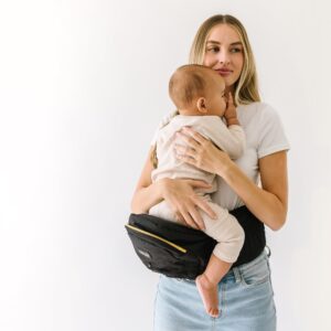 Tushbaby - Safety-Certified Hip Seat Baby Carrier - Mom’s Choice Award Winner, Seen on Shark Tank, Ergonomic Carrier & Extenders for Newborns & Toddlers (Carrier, Black/Gold)