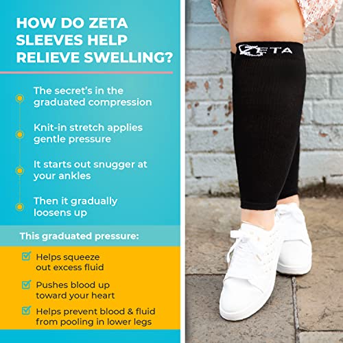 Zeta Wear Plus Size Leg Sleeve Support Socks - The Wide Calf Compression Sleeve Women Love for Its Amazing Fit, Cotton-Rich Comfort, Graduated Compression & Soothing Relief, 1 Pair, Size 2XL, Black