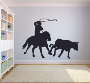 cowboy horse bull rodeo country boots wall sticker vinyl wall art decal for cowboy cowgirl girls boys kids children bedroom garage house home stickers wall art vinyl decoration size (18x20 inch)