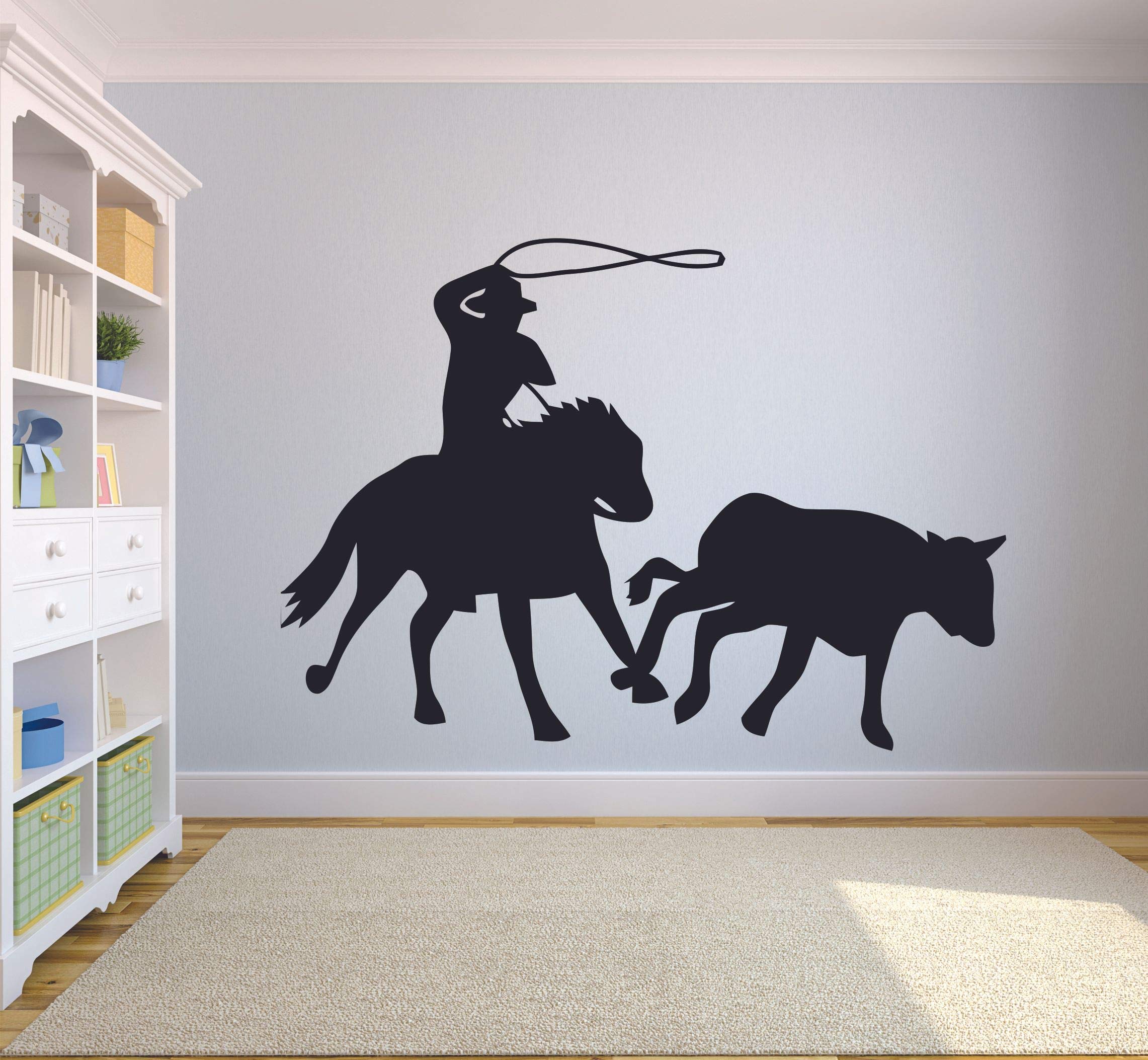 Cowboy Horse Bull Rodeo Country Boots Wall Sticker Vinyl Wall Art Decal for Cowboy Cowgirl Girls Boys Kids Children Bedroom Garage House Home Stickers Wall Art Vinyl Decoration Size (18x20 inch)