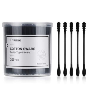 tifanso 200 count black cotton swabs, natural black double tipped cotton buds, cruelty-free ear swabs, chlorine-free hypoallergenic