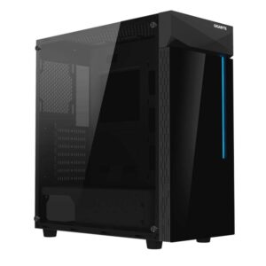 gigabyte c200 glass - black mid tower pc gaming case, tempered glass, psu shroud (gb-c200g)