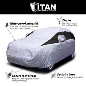 Titan Lightweight Poly 210T Car Cover for Mid-Size SUV 188-206". Waterproof, UV Protection, Scratch Resistant, Driver-Side Zippered Opening. Fits Explorer, Grand Cherokee and More.