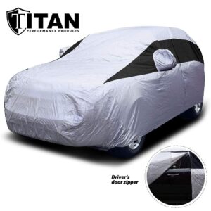 Titan Lightweight Poly 210T Car Cover for Mid-Size SUV 188-206". Waterproof, UV Protection, Scratch Resistant, Driver-Side Zippered Opening. Fits Explorer, Grand Cherokee and More.