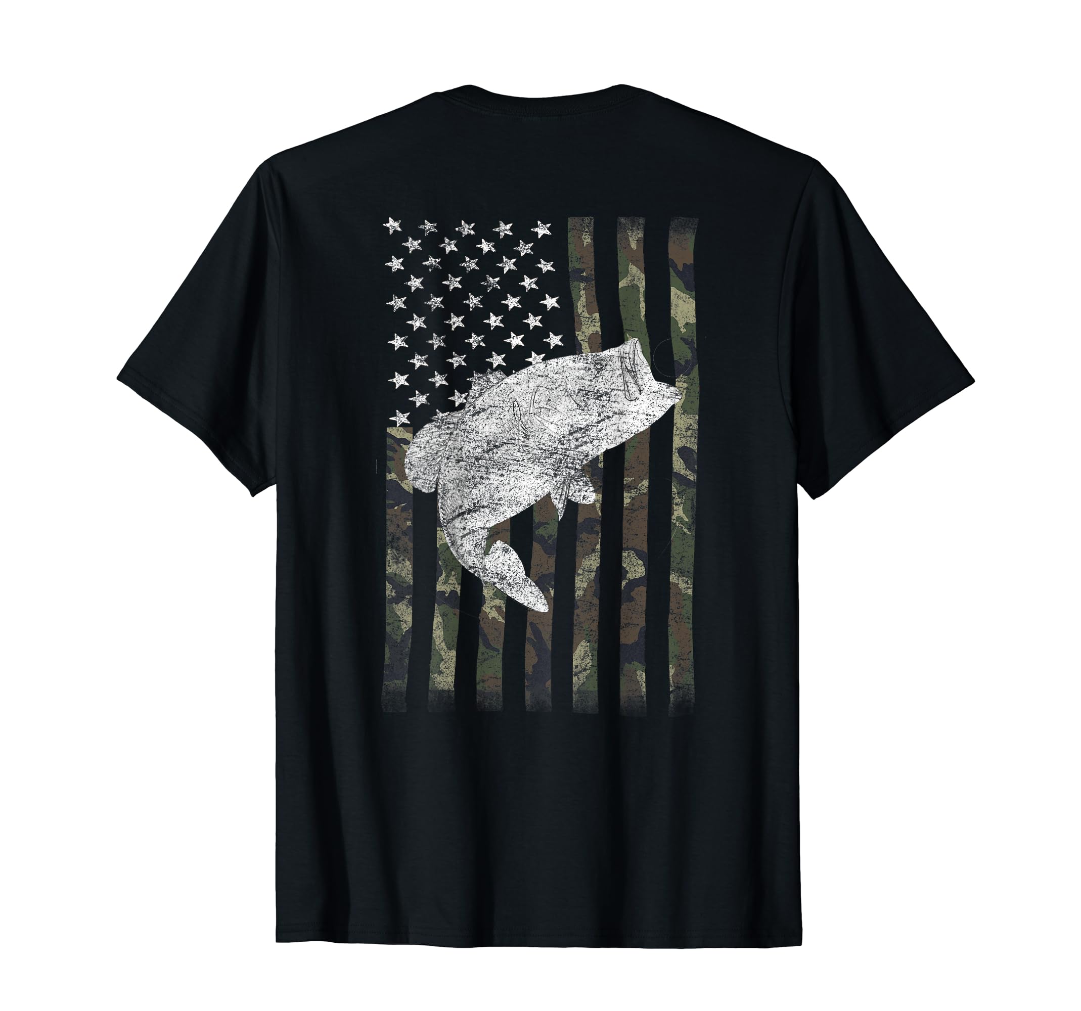 Bass Fishing American Camo USA Flag for Fisherman (on back) T-Shirt