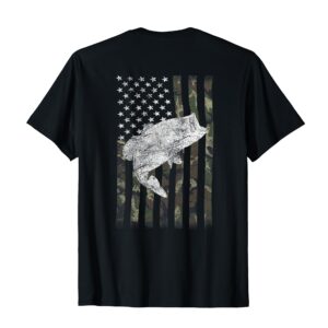 Bass Fishing American Camo USA Flag for Fisherman (on back) T-Shirt