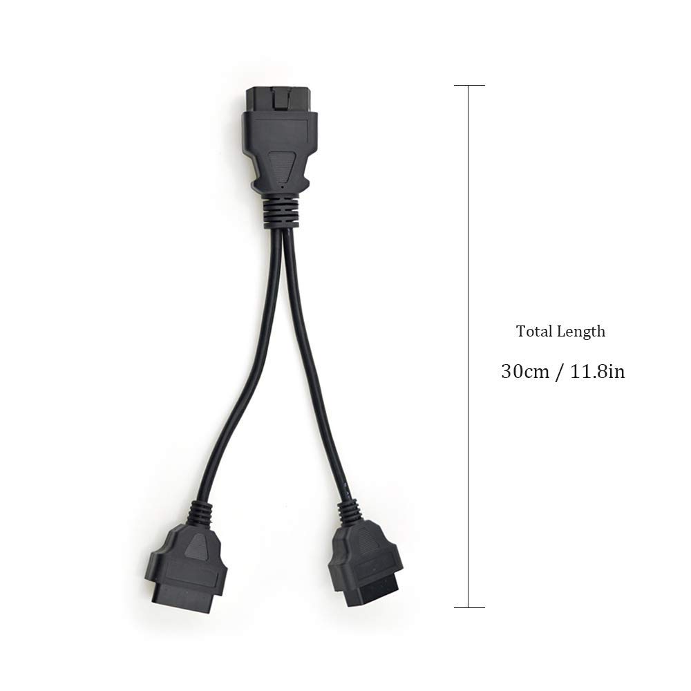 Outzone OBDII Extension Cable 16 Pin Splitter Y Cable 30cm/11.8inches Male to Dual Female Cord Compatible for All OBD2 Vehicles