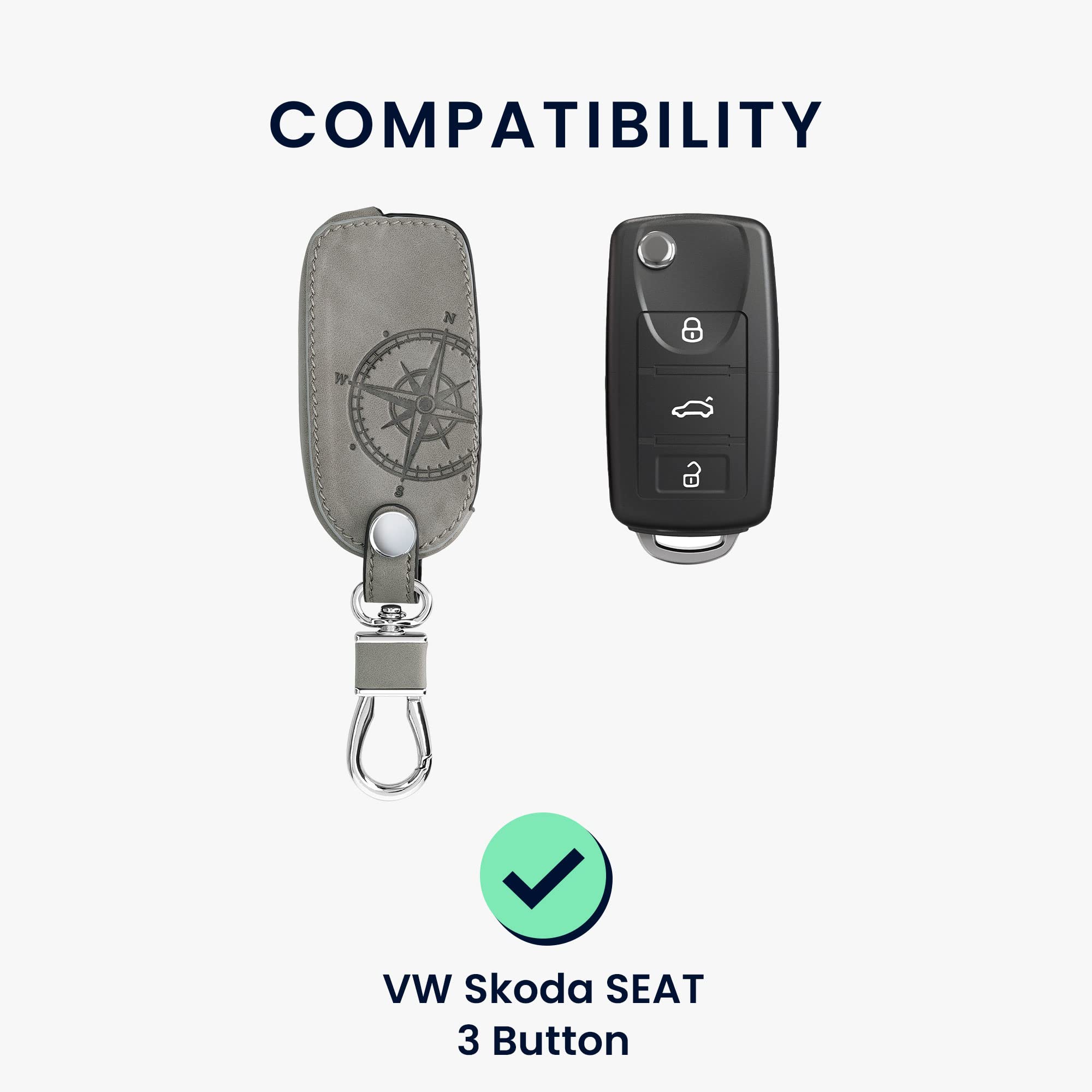 kwmobile Key Cover Compatible with VW Skoda Seat - Navigational Compass