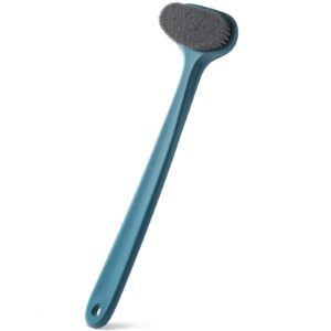 upgraded bath body brush with comfy bristles long handle gentle exfoliation improve skin's health and beauty bath shower wet or dry brushing body brush (14 inch, dark blue)