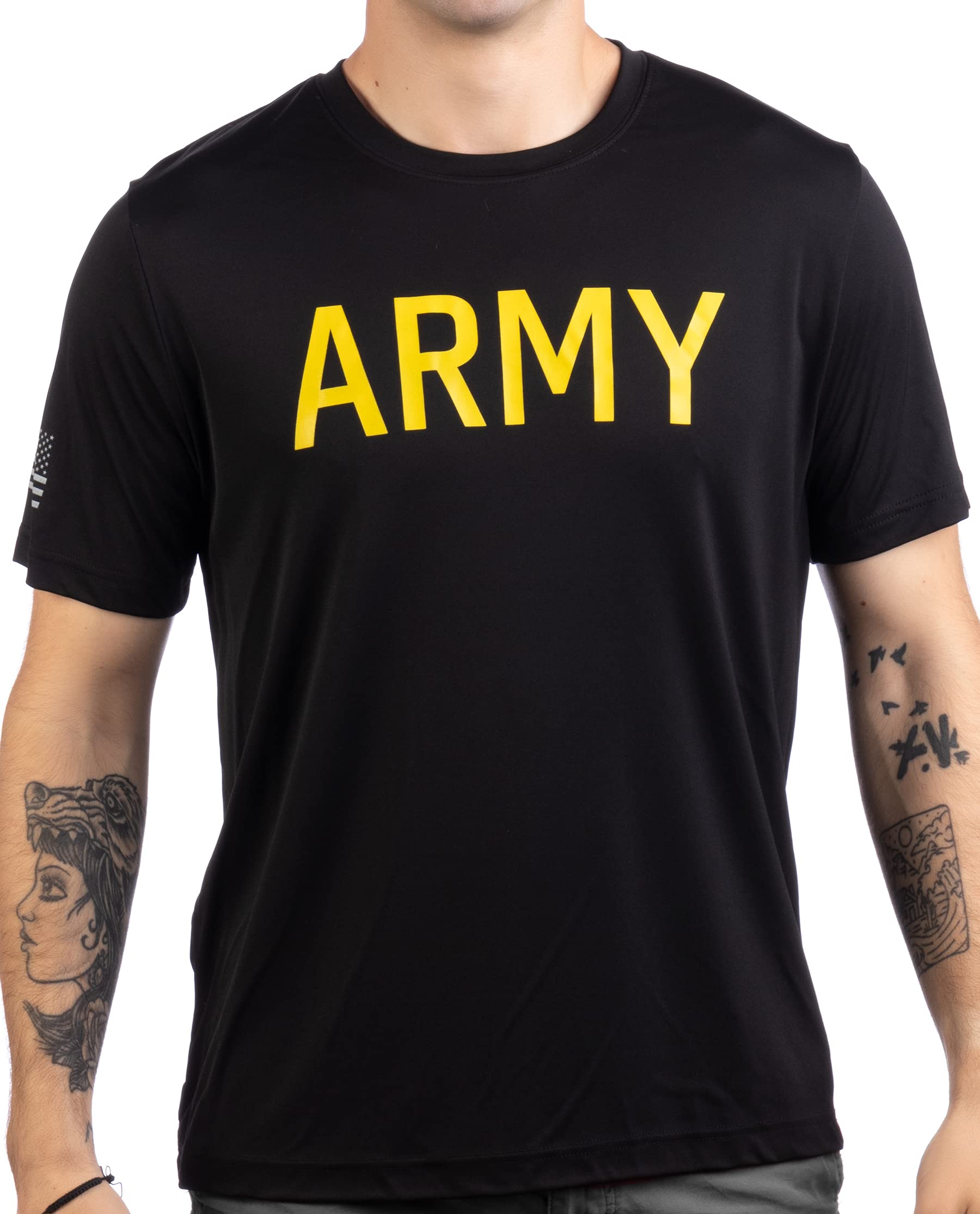 Army Wicking PT Style Shirt | U.S. Military Performance Training Workout T-Shirt-(Poly,L)