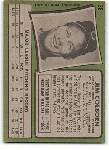 1971 Topps #38 Jim Colborn EX/NM RC Rookie Chicago Cubs Baseball