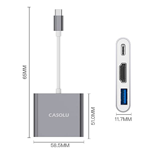 CASOLU USB C to HDMI Adapter, Type C to 4K HDMI Adapter with 100W PD & USB 3.0 Port Multiport Digital AV Converter for MacBook Pro/air, iPad Pro/air, iPhone 15, Tablets, Switch and More USB-C Devices