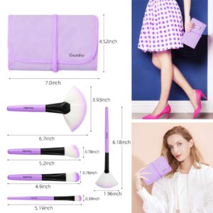 Yuwaku Makeup Brush 32pcs, Purple Professional Make Up Brushes Set with Soft Bristles Kabuki Foundation Powder Eyeshadow Eyeliner Blush Concealer Brush with Travel Makeup Bag (Purple)