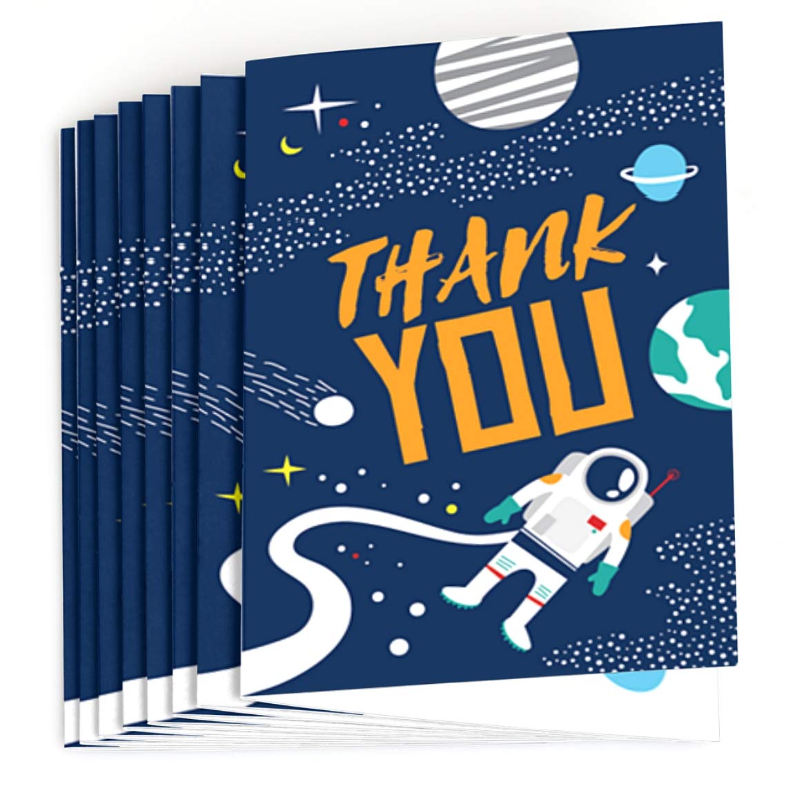 Big Dot of Happiness Blast Off to Outer Space - Rocket Ship Baby Shower or Birthday Party Thank You Cards (8 count)