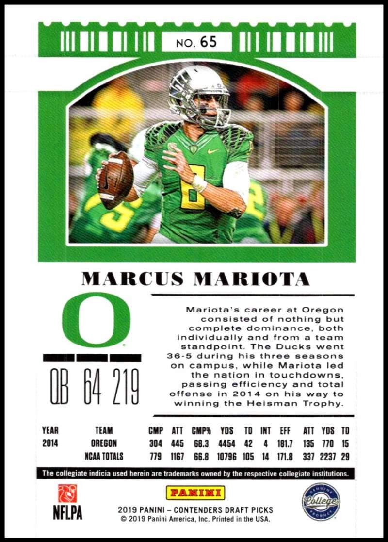 2019 Panini Contenders Draft Picks Season Ticket #65 Marcus Mariota Oregon Ducks Official Collegiate Football Card of the NFL Draft