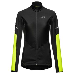 gore bike wear women's m wmn thermo l/s zip shirt, black/neon yellow, small