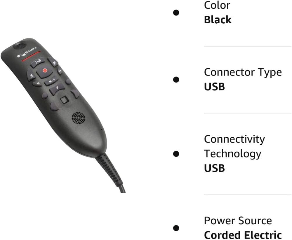 Nuance Communications 0POWM3N9-E01 Nuance PowerMic III Microphone; Mono; 20 Hz to 16 kHz; Wired; 9 ft Cord;