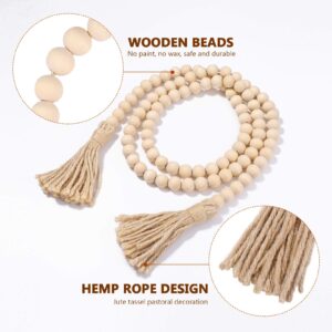 Vosarea Wood Bead Garland Rustic Farmhouse Beads with Tassel Home Wall Hanging Prayer Beads Decor Beads Wooden