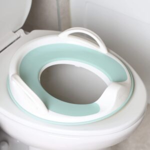 jool baby potty training seat for boys and girls with handles, fits round & oval toilets, non-slip with splash guard, includes free storage hook (aqua)