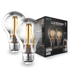 geeni lux edison wifi led edison smart light bulb, soft white (2700k), 2-pack – dimmable led bulbs, a19, 60-watt equivalent, no hub required, works with amazon alexa, google home