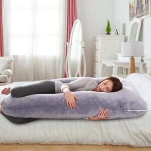 Kingta Pregnancy Pillow U Shaped Full Body Pillow with Washable Velvet Cover - 57 inches Maternity Pillow for Pregnant Women - Support Head, Back, Shoulder, Hips, Legs and Belly (Gray)­