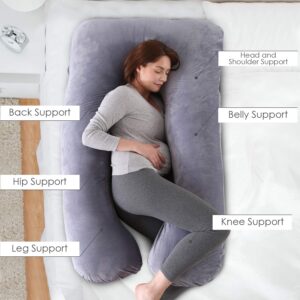 Kingta Pregnancy Pillow U Shaped Full Body Pillow with Washable Velvet Cover - 57 inches Maternity Pillow for Pregnant Women - Support Head, Back, Shoulder, Hips, Legs and Belly (Gray)­