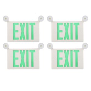 spectsun led exit sign battery backup, green exit emergency light with 2 lamp heads, fire exit sign with emergency lights, hardwired exit sign - 4 pack, ceiling/wall mount 2 sided exit sign with arrow