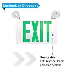 SPECTSUN LED Exit Sign Battery Backup, Green Exit Emergency Light with 2 Lamp Heads, Fire Exit Sign with Emergency Lights, Hardwired Exit Sign - 4 Pack, Ceiling/Wall Mount 2 sided Exit Sign with Arrow