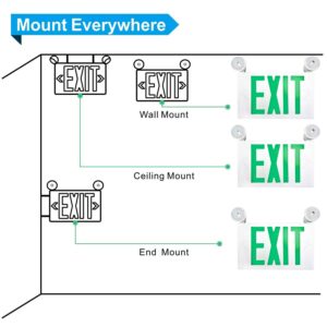 SPECTSUN LED Exit Sign Battery Backup, Green Exit Emergency Light with 2 Lamp Heads, Fire Exit Sign with Emergency Lights, Hardwired Exit Sign - 4 Pack, Ceiling/Wall Mount 2 sided Exit Sign with Arrow