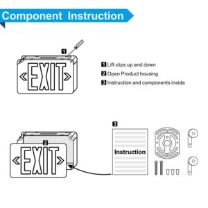 SPECTSUN LED Exit Sign Battery Backup, Green Exit Emergency Light with 2 Lamp Heads, Fire Exit Sign with Emergency Lights, Hardwired Exit Sign - 4 Pack, Ceiling/Wall Mount 2 sided Exit Sign with Arrow