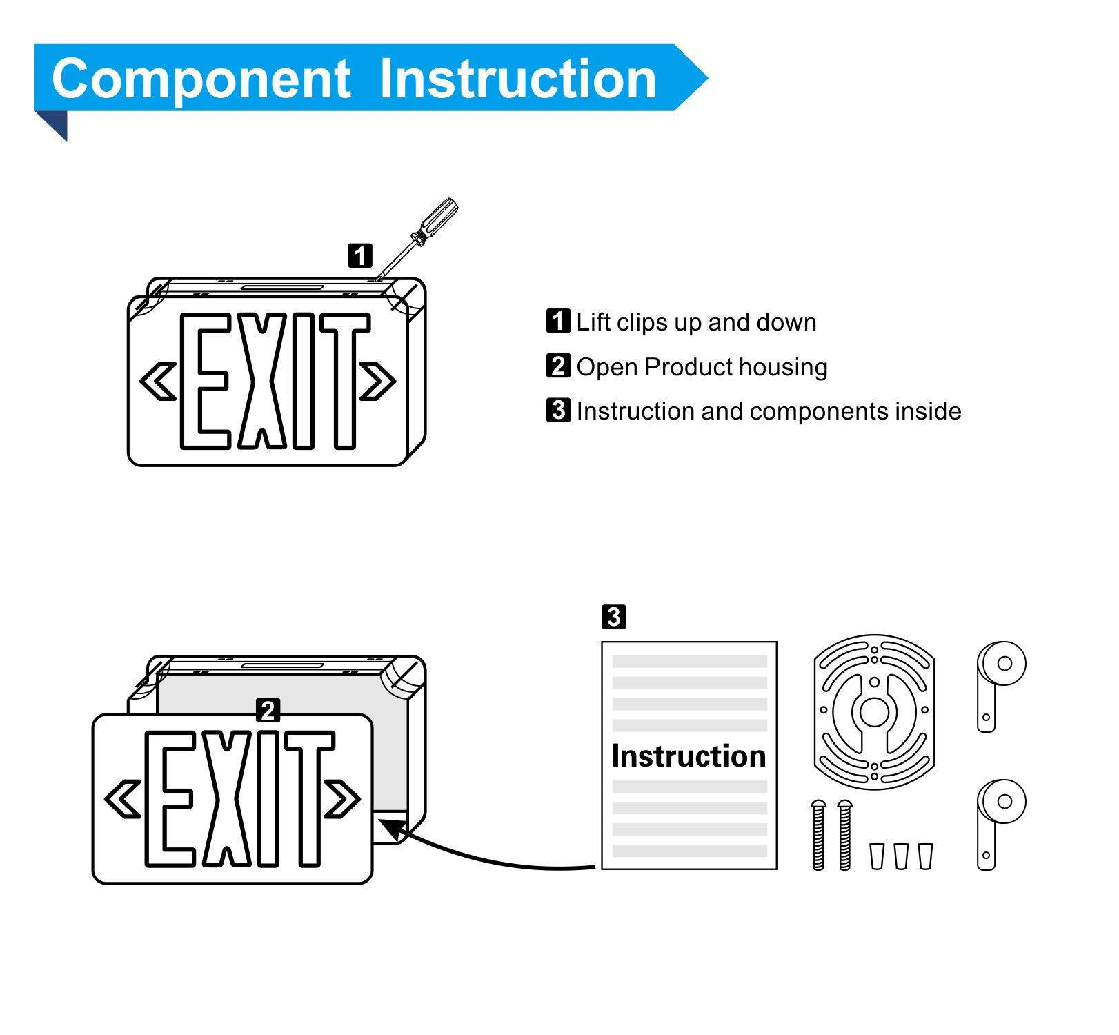 SPECTSUN LED Exit Sign Battery Backup, Green Exit Emergency Light with 2 Lamp Heads, Fire Exit Sign with Emergency Lights, Hardwired Exit Sign - 4 Pack, Ceiling/Wall Mount 2 sided Exit Sign with Arrow