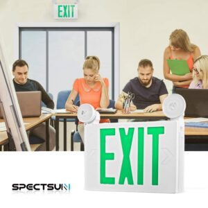 SPECTSUN LED Exit Sign Battery Backup, Green Exit Emergency Light with 2 Lamp Heads, Fire Exit Sign with Emergency Lights, Hardwired Exit Sign - 4 Pack, Ceiling/Wall Mount 2 sided Exit Sign with Arrow