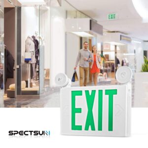 SPECTSUN LED Exit Sign Battery Backup, Green Exit Emergency Light with 2 Lamp Heads, Fire Exit Sign with Emergency Lights, Hardwired Exit Sign - 4 Pack, Ceiling/Wall Mount 2 sided Exit Sign with Arrow