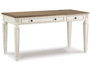 signature design by ashley realyn french country 60" home office lift top desk with usb charging, chipped white