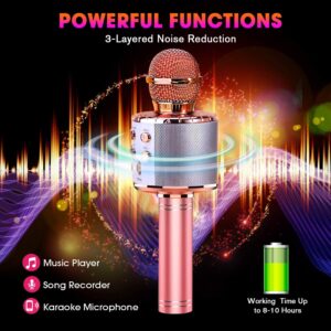 BlueFire 4 in 1 Karaoke Wireless Microphone with LED Lights, Portable Microphone for Kids, Great Gifts Toys for Kids, Girls, Boys and Adults (Pink)