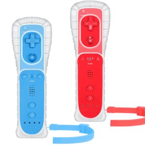 yosikr wii controller 2 pack, wii remote controller with silicone case and wrist strap compatible for wii/wii u (red and blue)