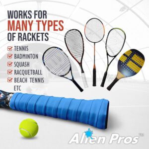 ALIEN PROS Tennis Racket Grip Tape (6 Grips) – Precut and Light Tac Feel Tennis Grip – Tennis Overgrip Grip Tape Tennis Racket – Wrap Your Racquet for High Performance (6 Grips, Blue)